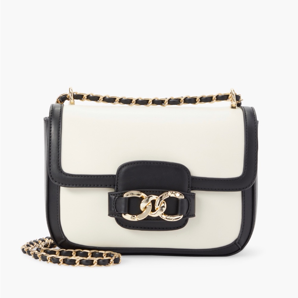 New! Cute Paneled Crossbody Purse With Chain Trim